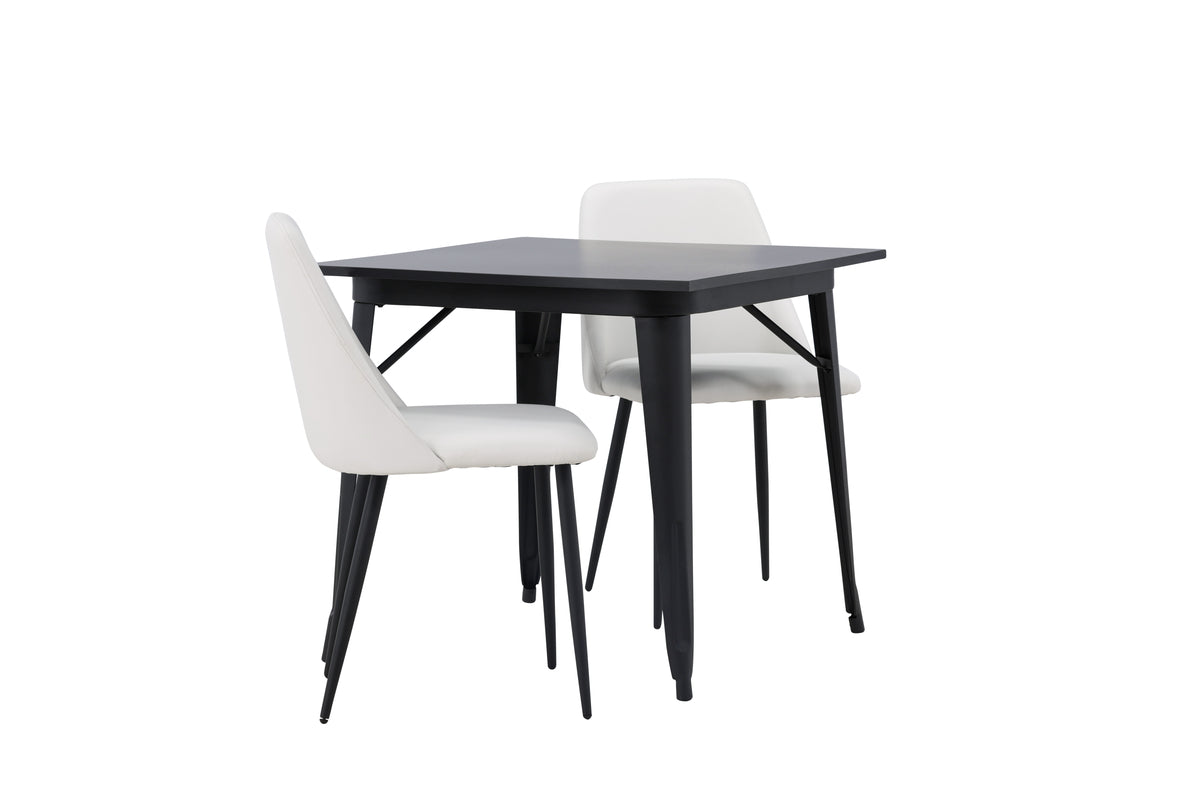 Venture Design Tempe & Night Rektangulära Matbord 80 x 80 Svart + Matstolar 2-pack Vit