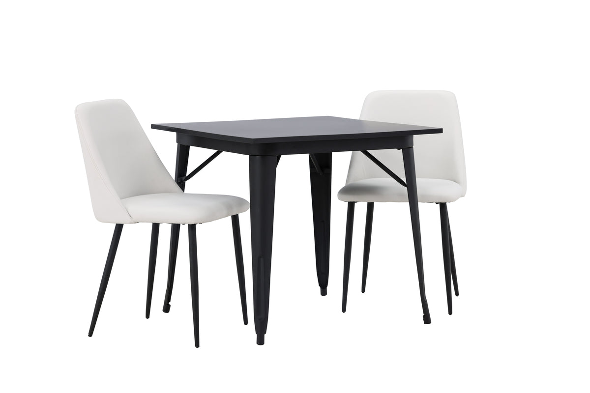 Venture Design Tempe & Night Rektangulära Matbord 80 x 80 Svart + Matstolar 2-pack Vit