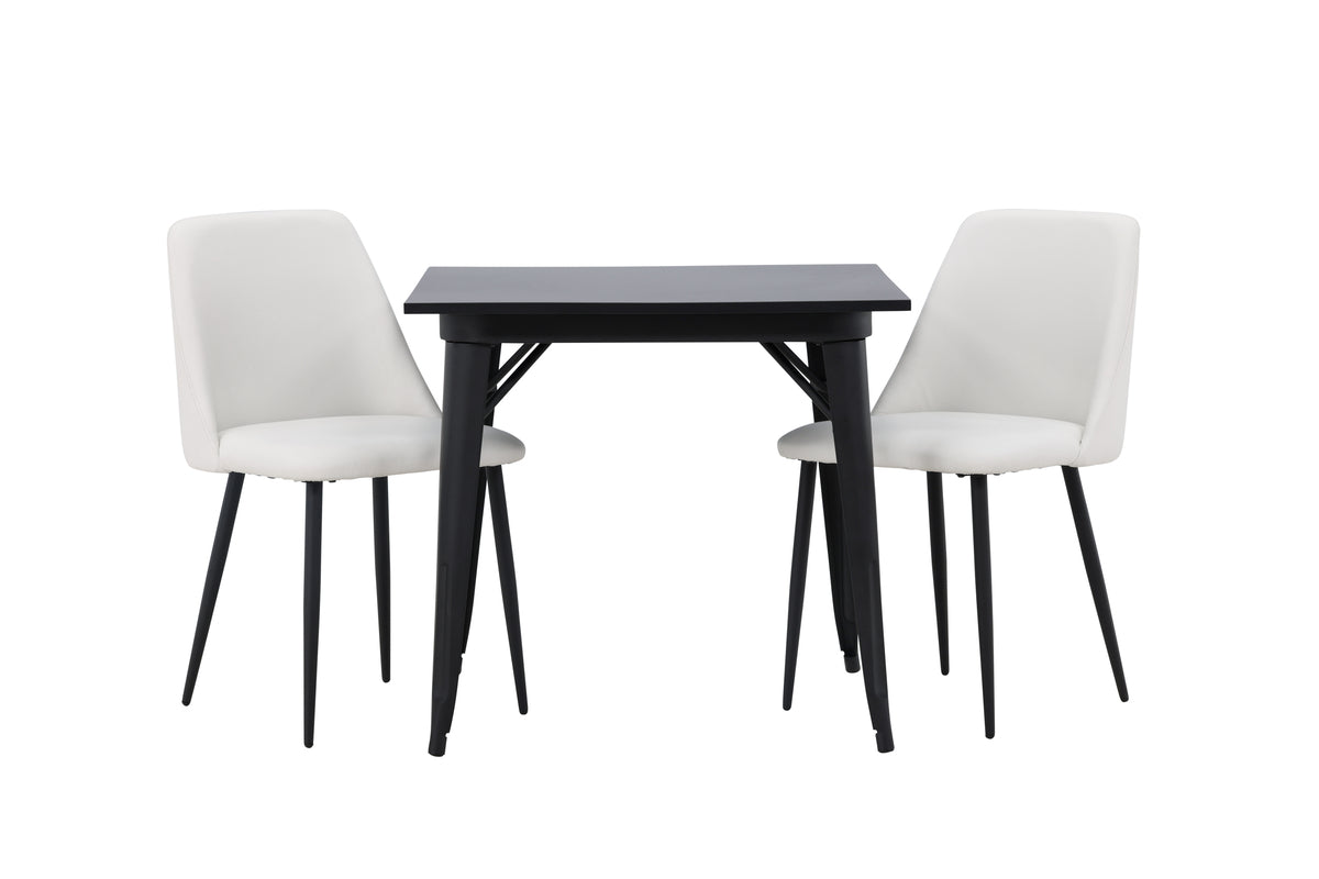 Venture Design Tempe & Night Rektangulära Matbord 80 x 80 Svart + Matstolar 2-pack Vit