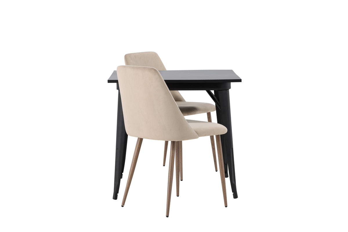 Venture Design Tempe & Night Rektangulära Matbord 80 x 80 Svart + Matstolar 2-pack Beige