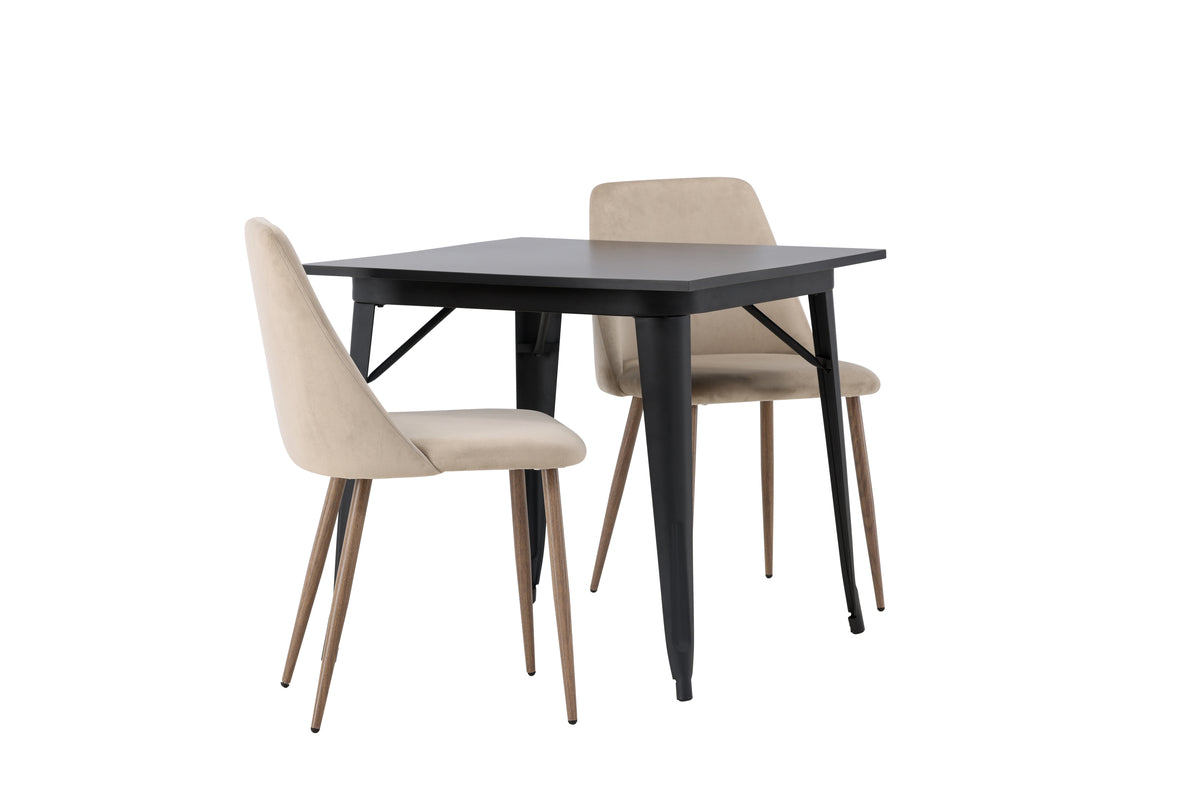 Venture Design Tempe & Night Rektangulära Matbord 80 x 80 Svart + Matstolar 2-pack Beige