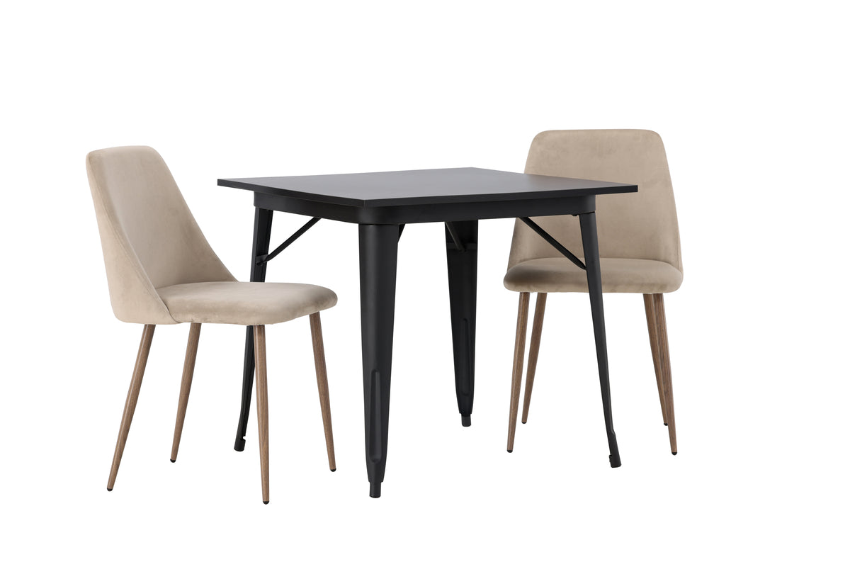 Venture Design Tempe & Night Rektangulära Matbord 80 x 80 Svart + Matstolar 2-pack Beige