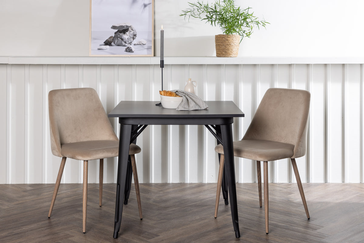Venture Design Tempe & Night Rektangulära Matbord 80 x 80 Svart + Matstolar 2-pack Beige