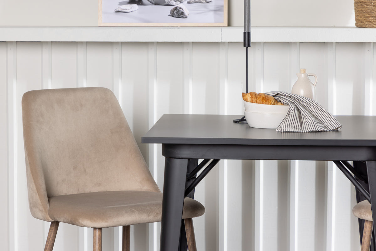 Venture Design Tempe & Night Rektangulära Matbord 80 x 80 Svart + Matstolar 2-pack Beige