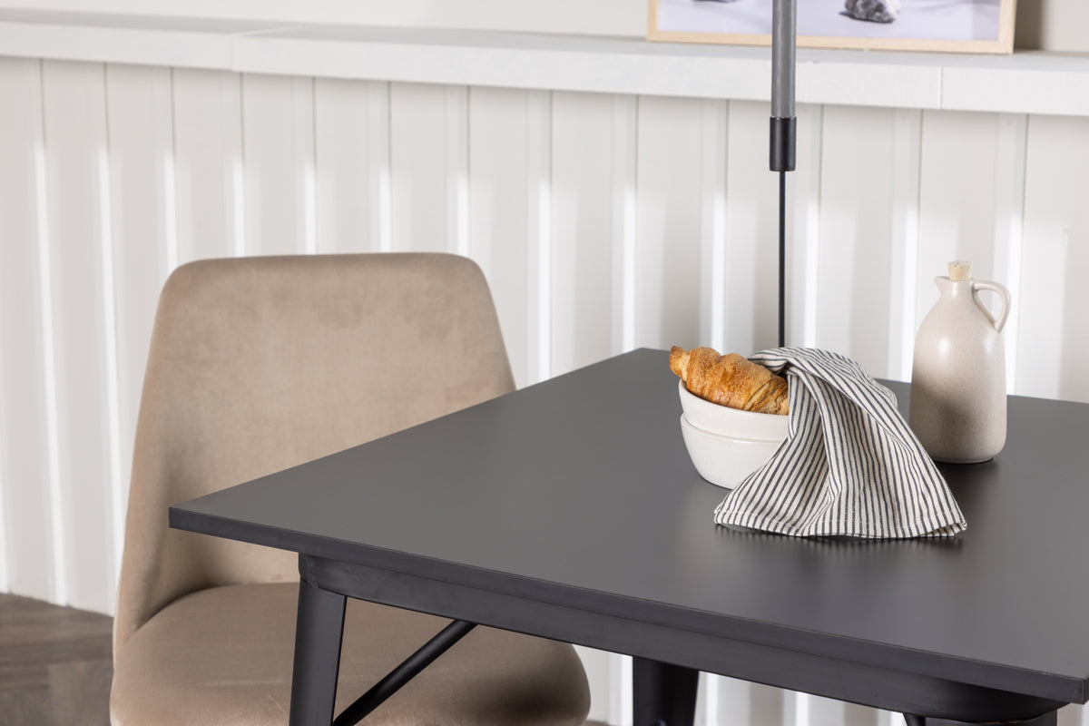 Venture Design Tempe & Night Rektangulära Matbord 80 x 80 Svart + Matstolar 2-pack Beige