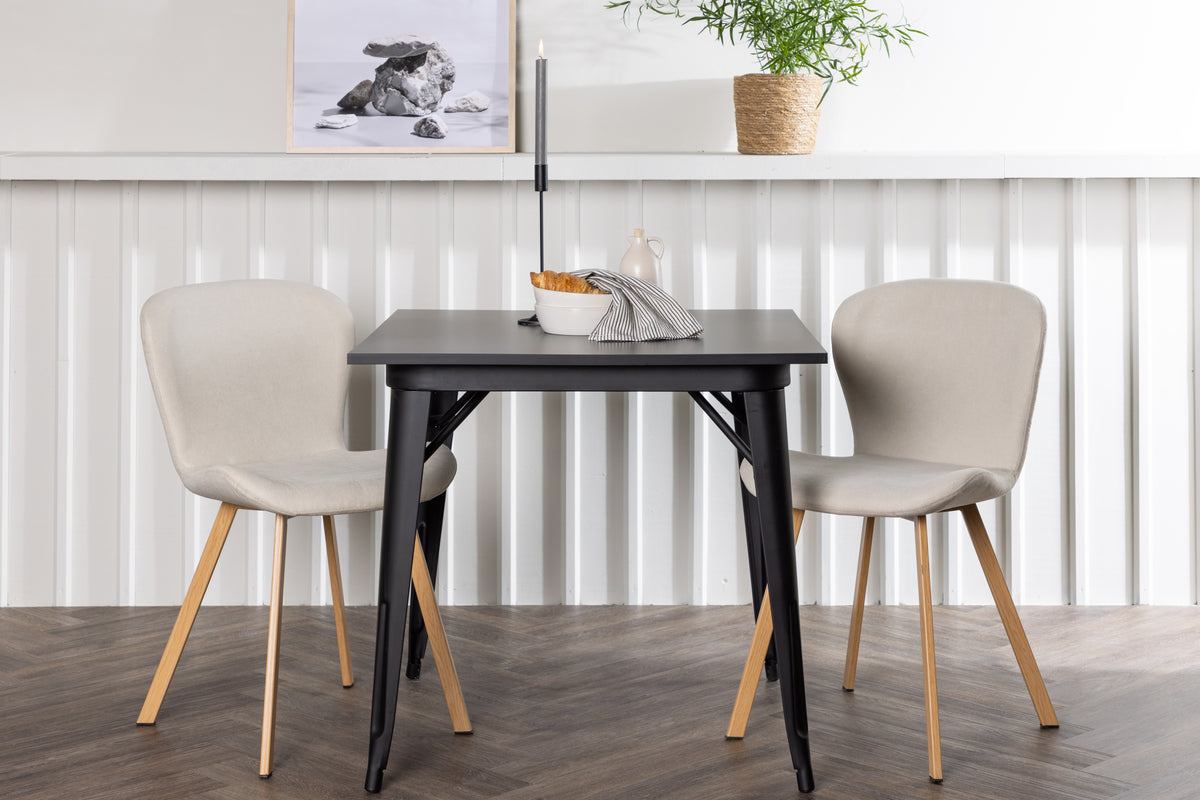 Venture Design Tempe & Lilja Rektangulära Matbord 80 x 80 Svart + Matstolar 2-pack Beige
