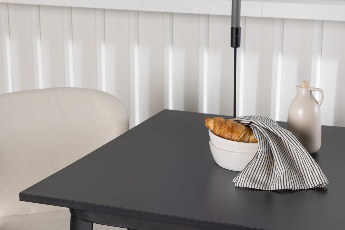 Venture Design Tempe & Lilja Rektangulära Matbord 80 x 80 Svart + Matstolar 2-pack Beige