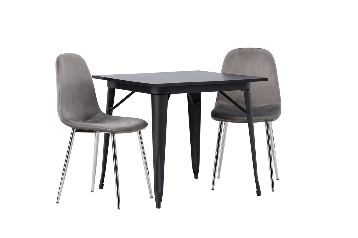 Venture Design Tempe & Eva Rektangulära Matbord 80 x 80 Svart + Matstolar 2-pack Ljusgrå