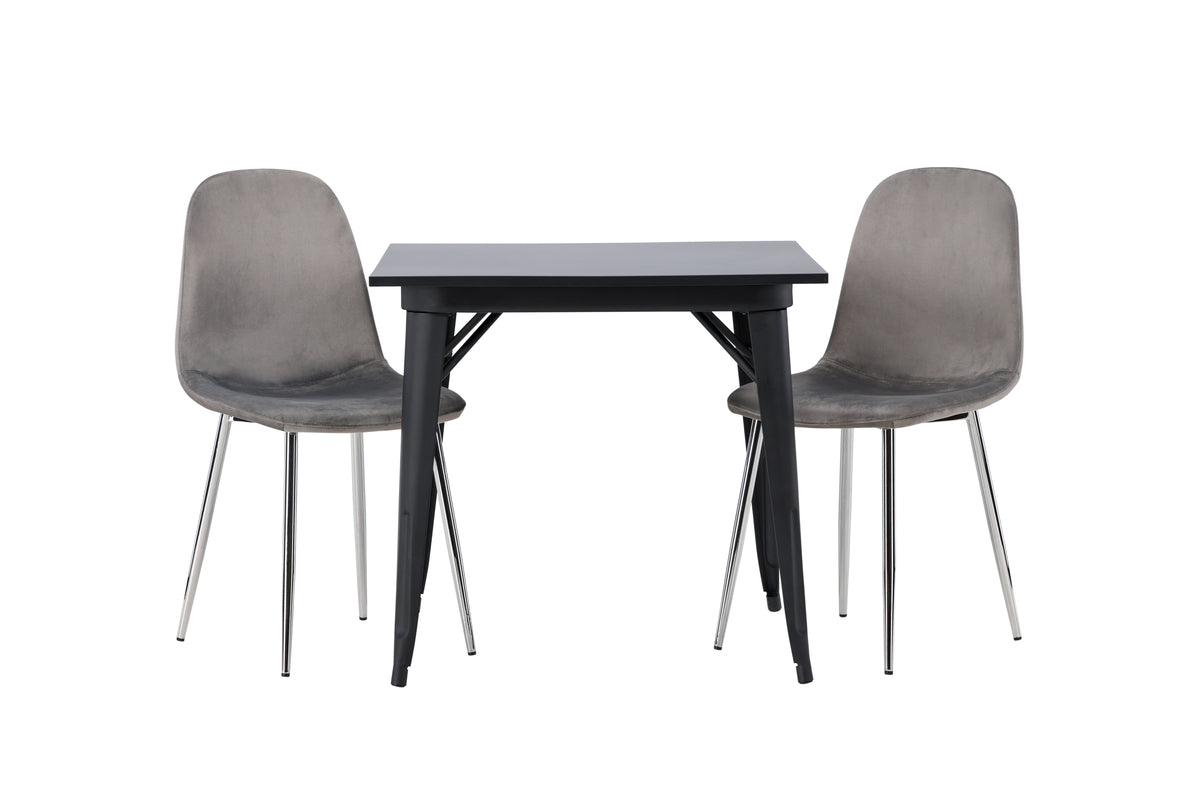 Venture Design Tempe & Eva Rektangulära Matbord 80 x 80 Svart + Matstolar 2-pack Ljusgrå