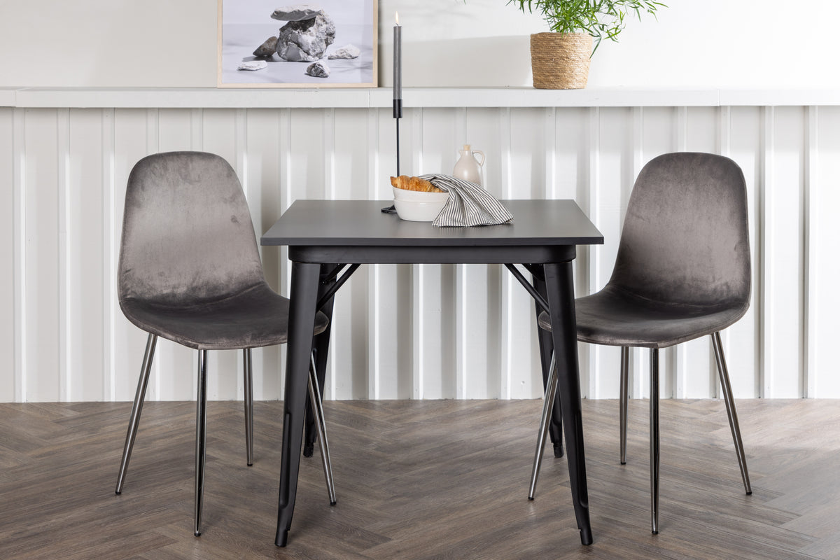 Venture Design Tempe & Eva Rektangulära Matbord 80 x 80 Svart + Matstolar 2-pack Ljusgrå