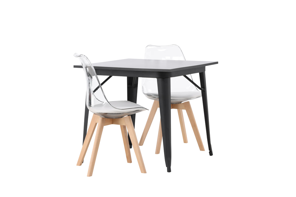 Venture Design Tempe & Edvin Rektangulära Matbord 80 x 80 Svart + Matstolar 2-pack Natur