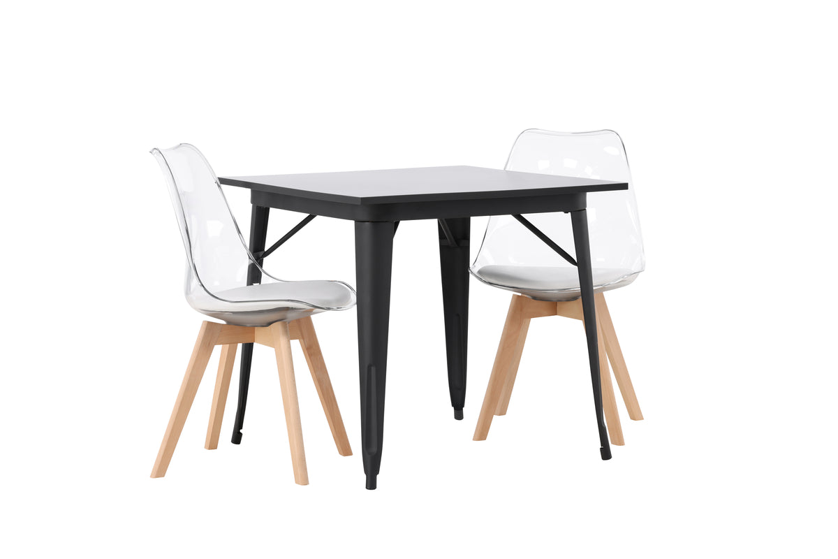 Venture Design Tempe & Edvin Rektangulära Matbord 80 x 80 Svart + Matstolar 2-pack Natur