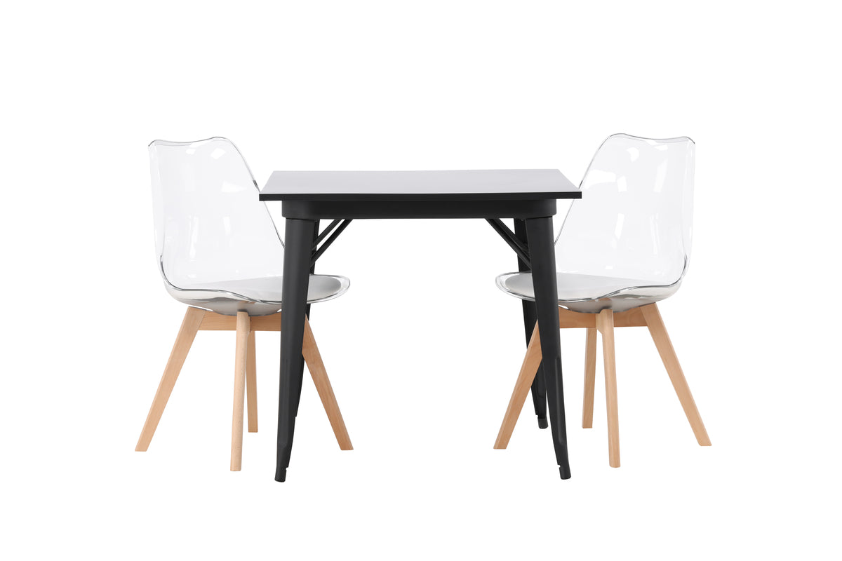 Venture Design Tempe & Edvin Rektangulära Matbord 80 x 80 Svart + Matstolar 2-pack Natur