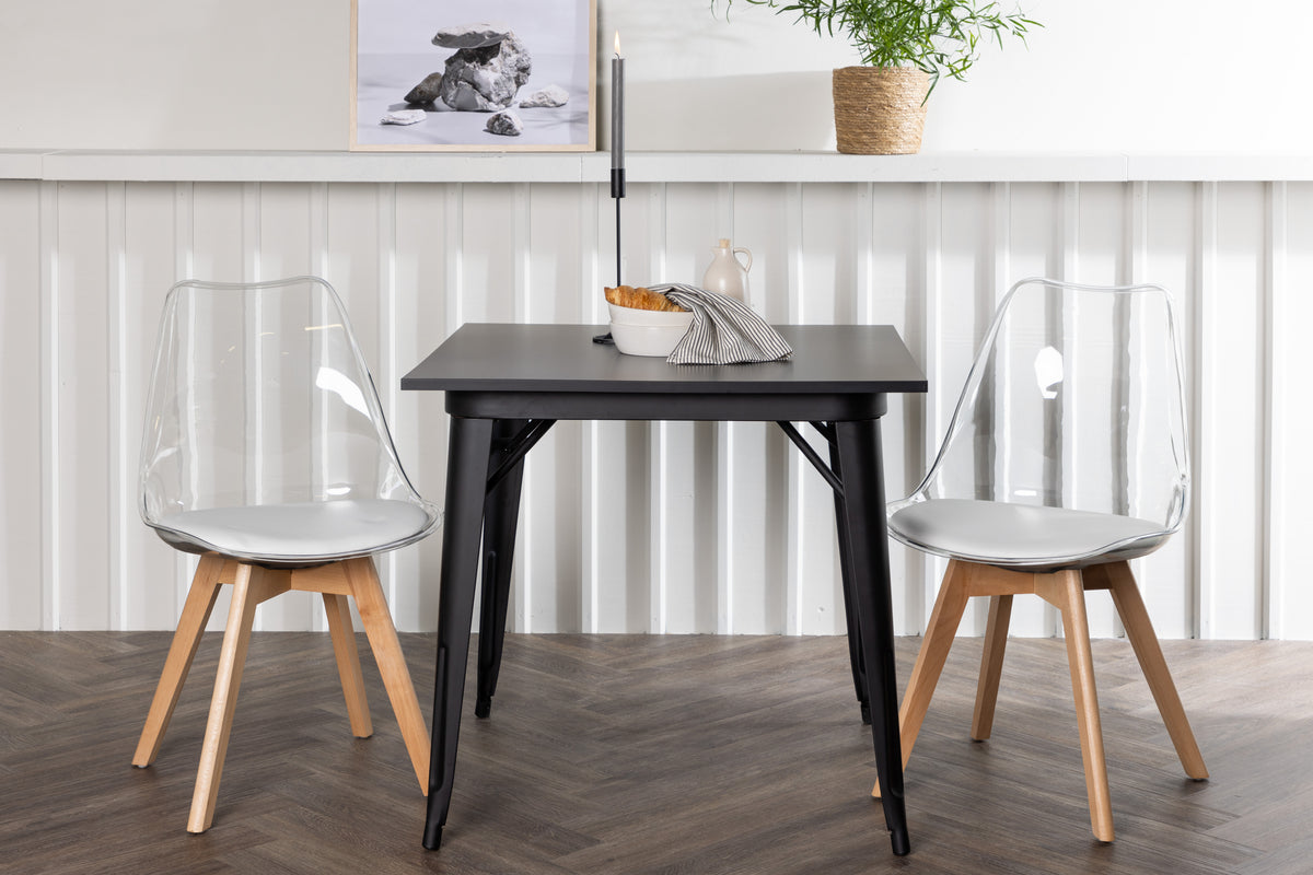Venture Design Tempe & Edvin Rektangulära Matbord 80 x 80 Svart + Matstolar 2-pack Natur