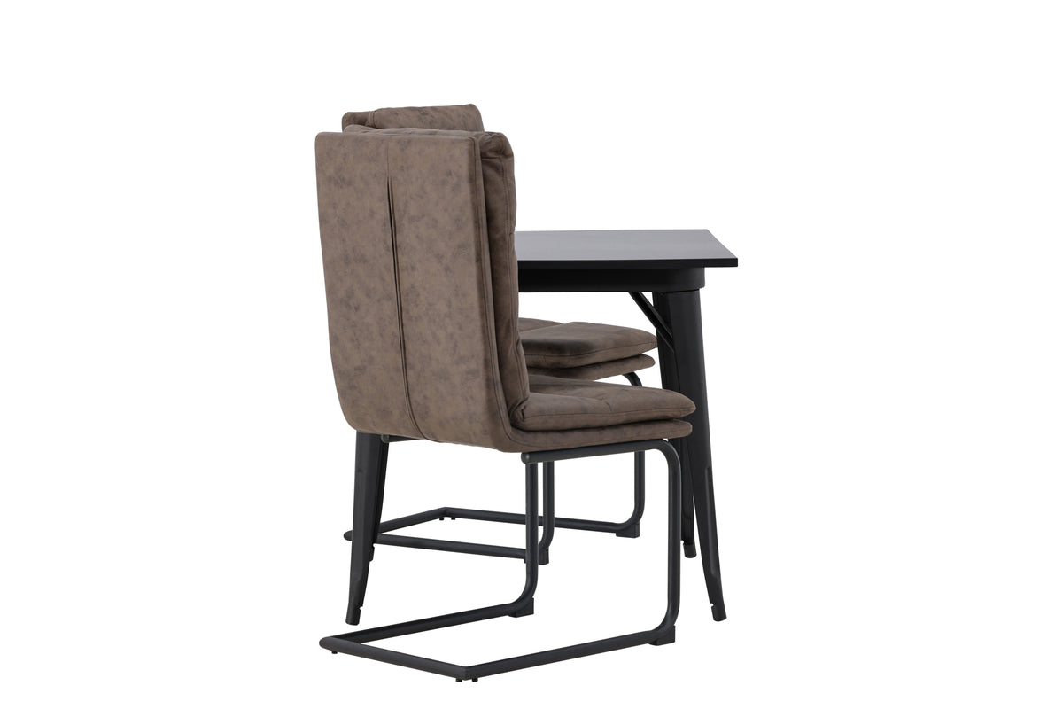 Venture Design Tempe & Zizo Rektangulära Matbord 80 x 80 Svart + Matstolar 2-pack Brun