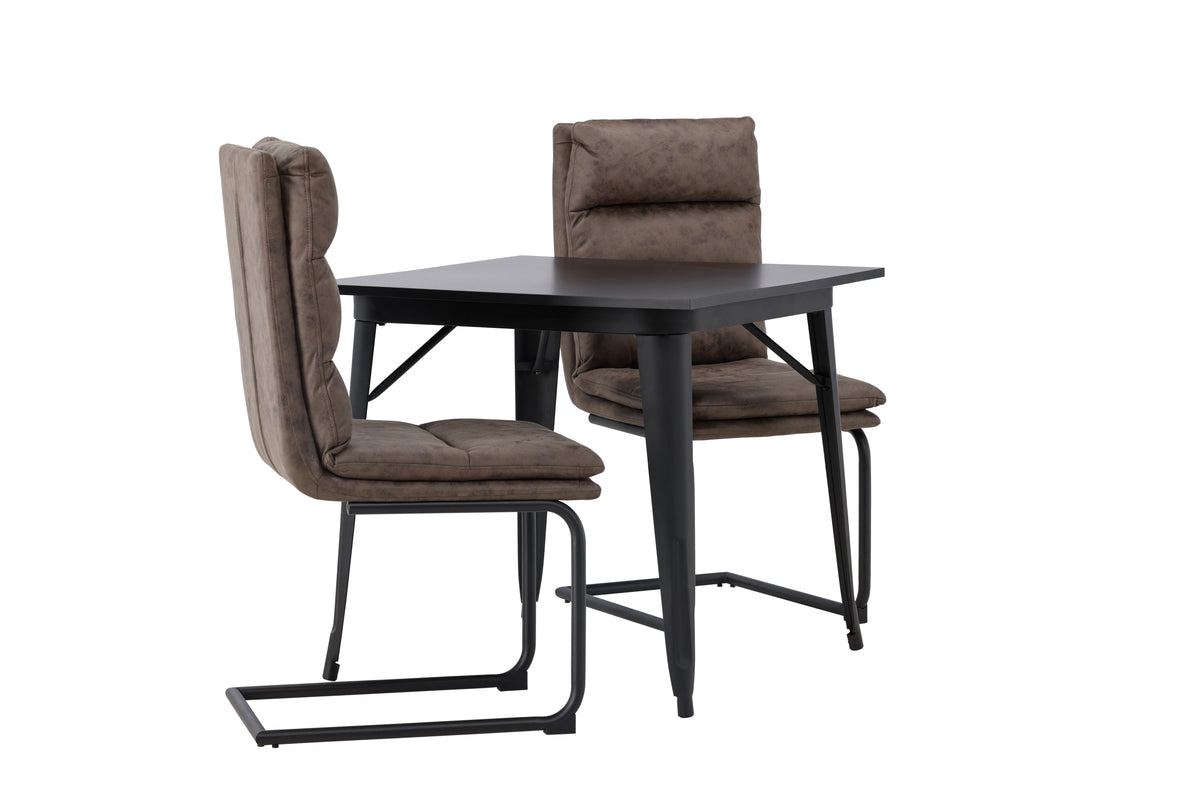 Venture Design Tempe & Zizo Rektangulära Matbord 80 x 80 Svart + Matstolar 2-pack Brun