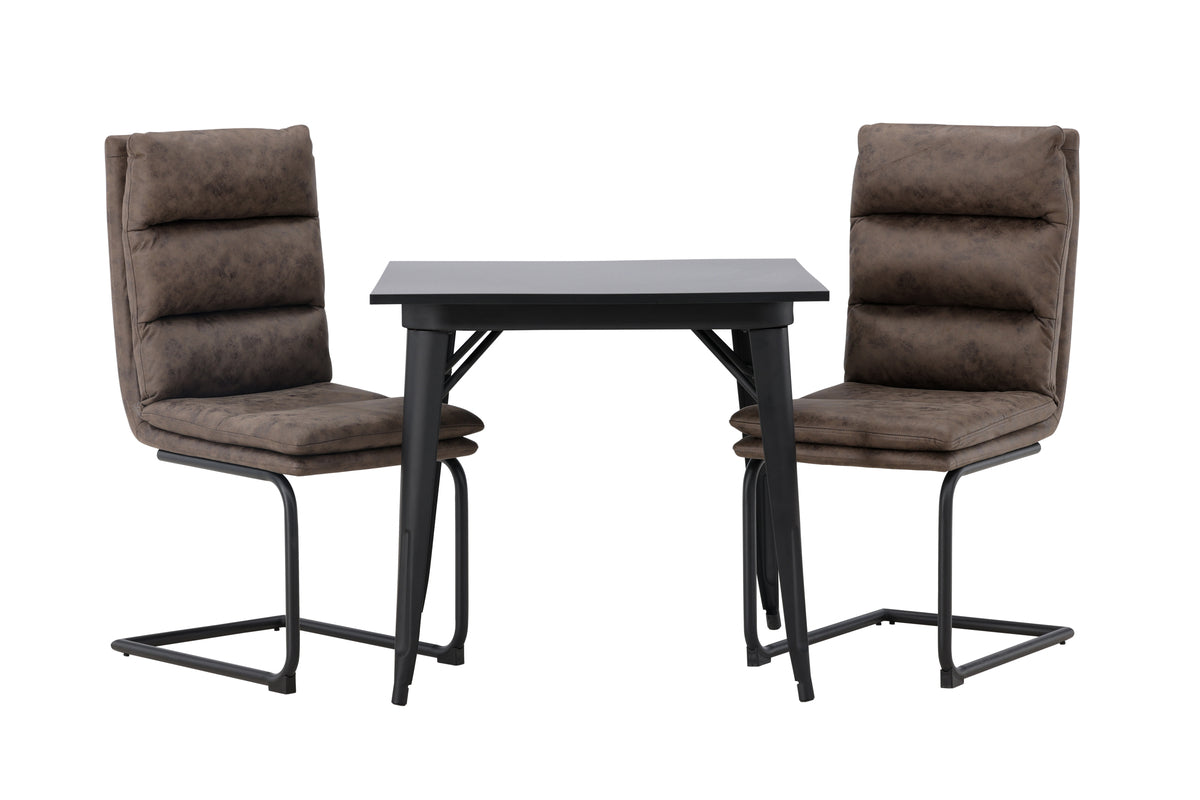 Venture Design Tempe & Zizo Rektangulära Matbord 80 x 80 Svart + Matstolar 2-pack Brun