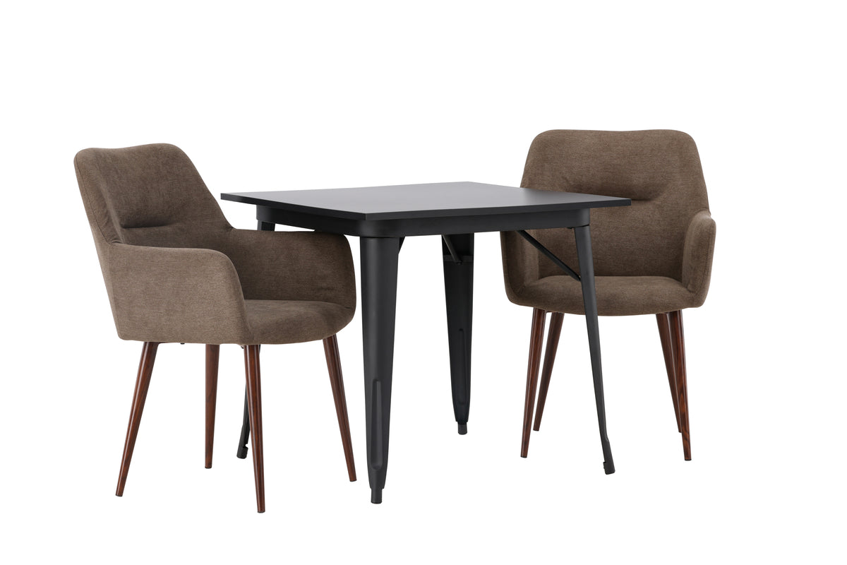 Venture Design Tempe & Tomorrow Rektangulära Matbord 80 x 80 Svart + Matstolar 2-pack Brun