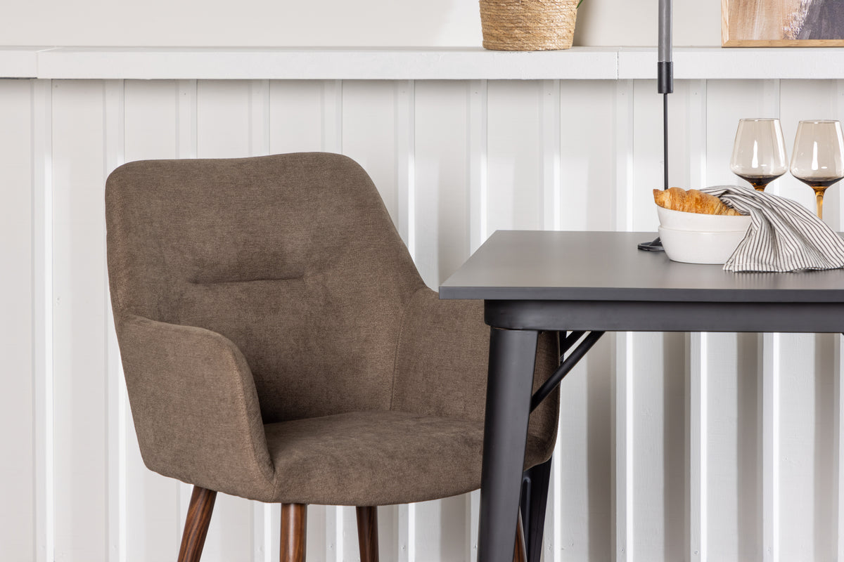 Venture Design Tempe & Tomorrow Rektangulära Matbord 80 x 80 Svart + Matstolar 2-pack Brun