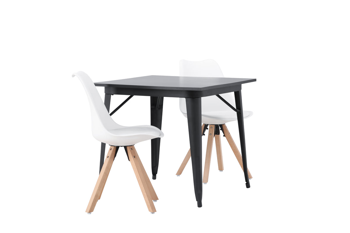 Venture Design Tempe & Zeno Rektangulära Matbord 80 x 80 Svart + Matstolar 2-pack Vit