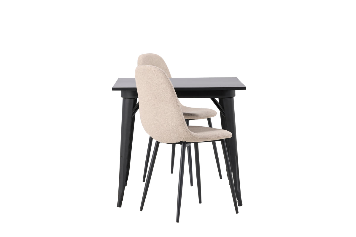 Venture Design Tempe & Polar Rektangulära Matbord 80 x 80 Svart + Matstolar 2-pack Beige