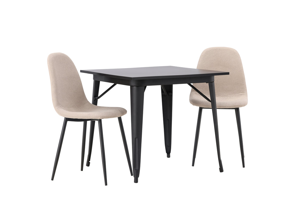Venture Design Tempe & Polar Rektangulära Matbord 80 x 80 Svart + Matstolar 2-pack Beige