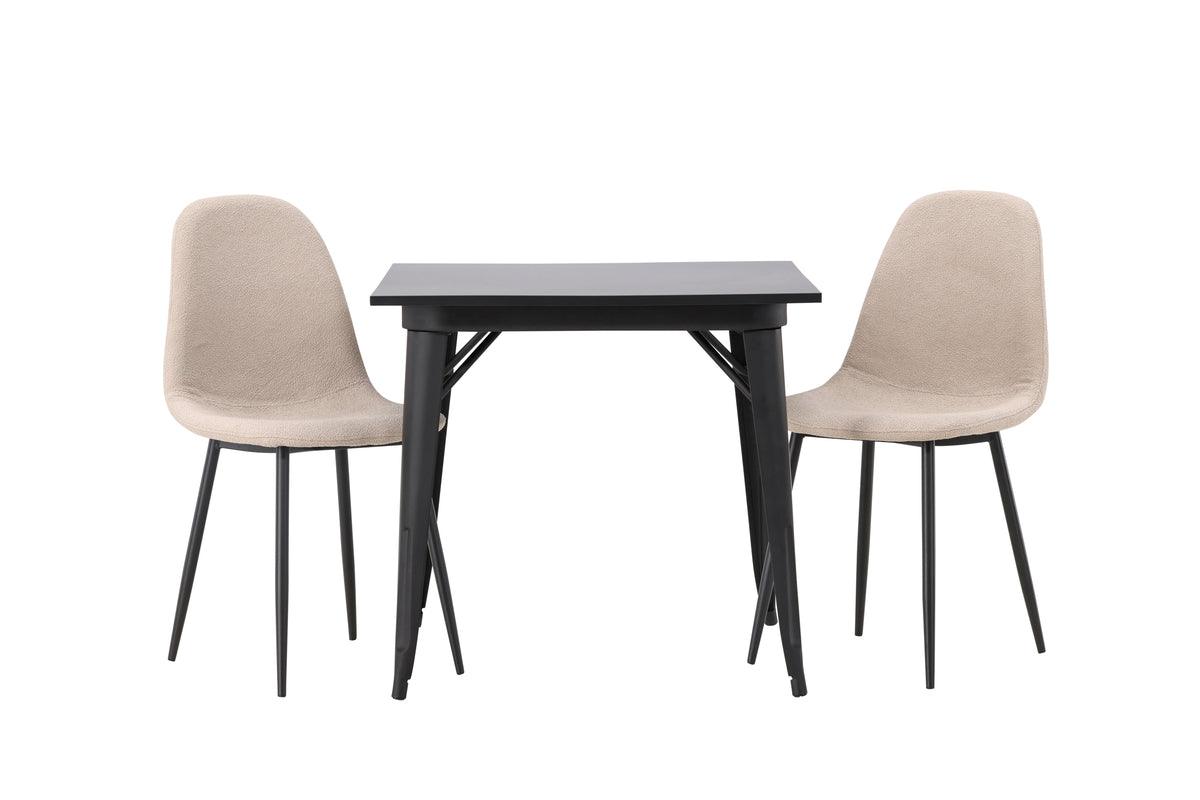 Venture Design Tempe & Polar Rektangulära Matbord 80 x 80 Svart + Matstolar 2-pack Beige