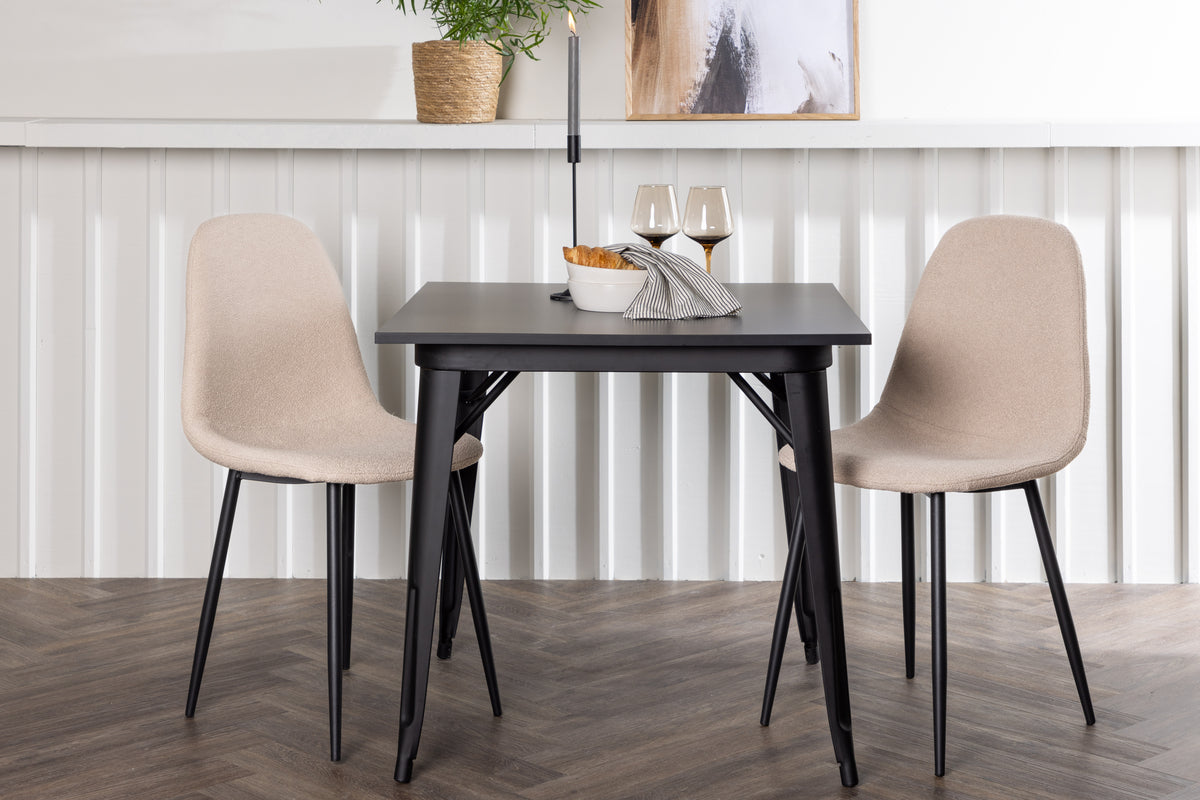 Venture Design Tempe & Polar Rektangulära Matbord 80 x 80 Svart + Matstolar 2-pack Beige