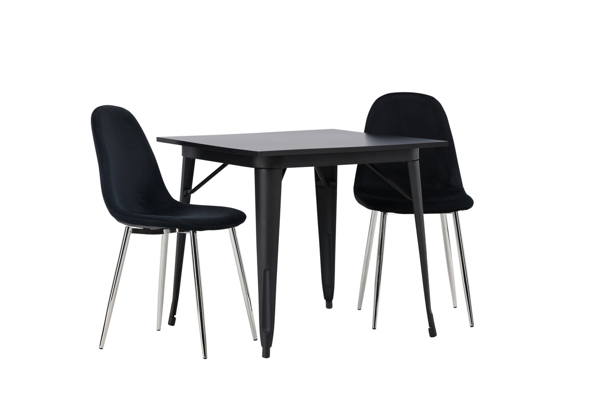 Venture Design Tempe & Polar Rektangulära Matbord 80 x 80 Svart + Matstolar 2-pack Svart