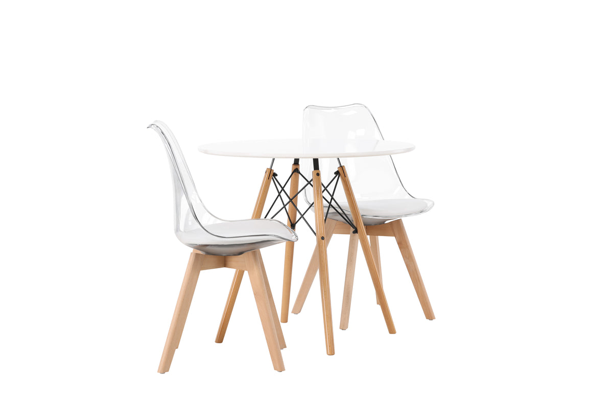 Venture Design Danburi & Edvin Runda Matbord ⌀60 Vit + Matstolar 2-pack Natur