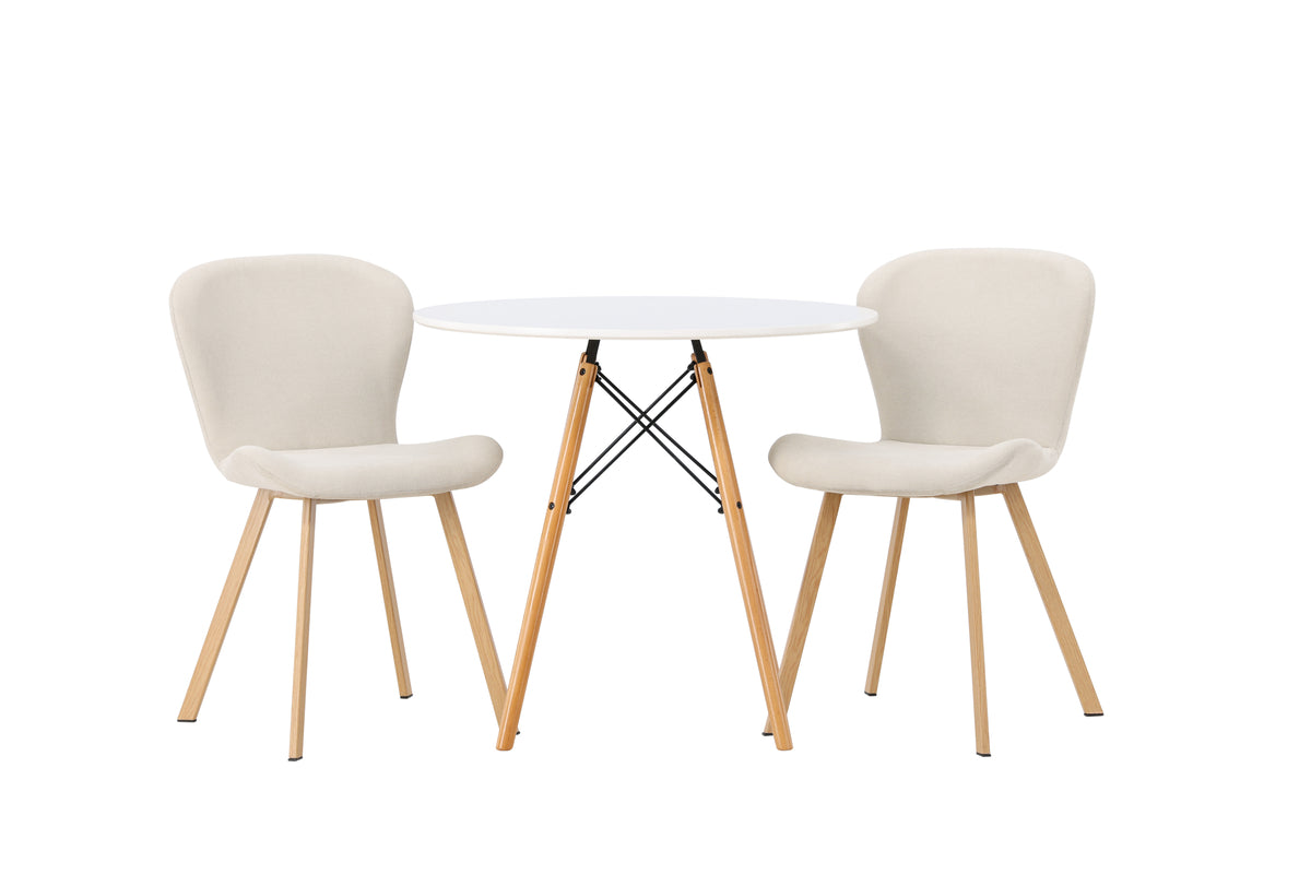 Venture Design Danburi & Lilja Runda Matbord ⌀60 Vit + Matstolar 2-pack Beige