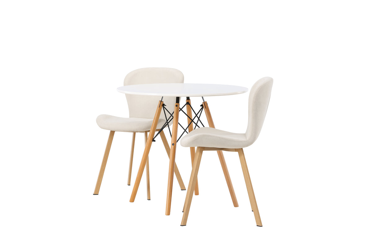 Venture Design Danburi & Lilja Runda Matbord ⌀60 Vit + Matstolar 2-pack Beige