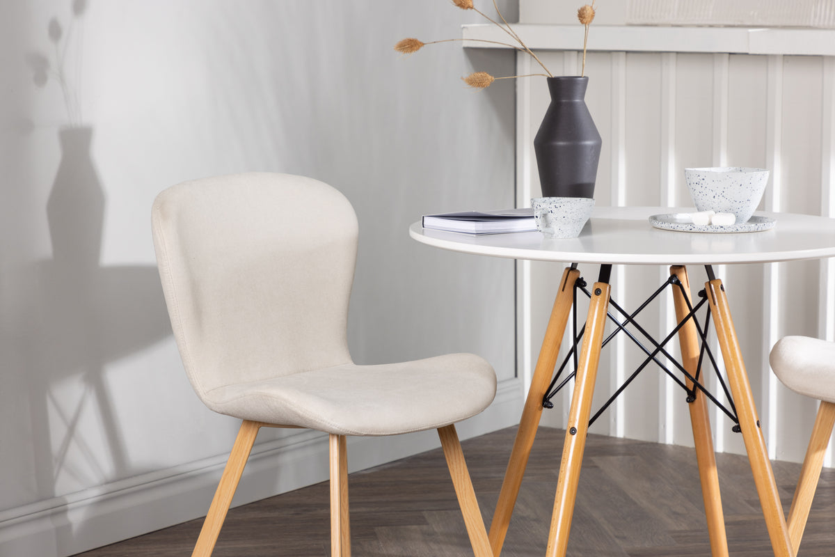 Venture Design Danburi & Lilja Runda Matbord ⌀60 Vit + Matstolar 2-pack Beige