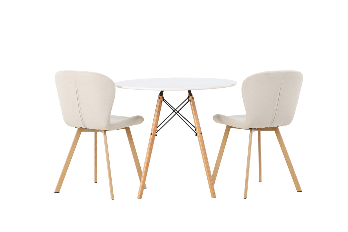 Venture Design Danburi & Lilja Runda Matbord ⌀60 Vit + Matstolar 2-pack Beige