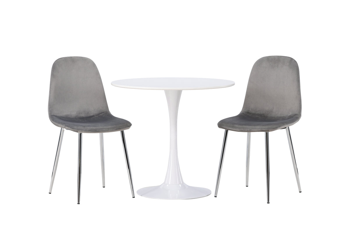 Venture Design Hamden & Eva Runda Matbord ⌀80 Vit + Matstolar 2-pack Ljusgrå