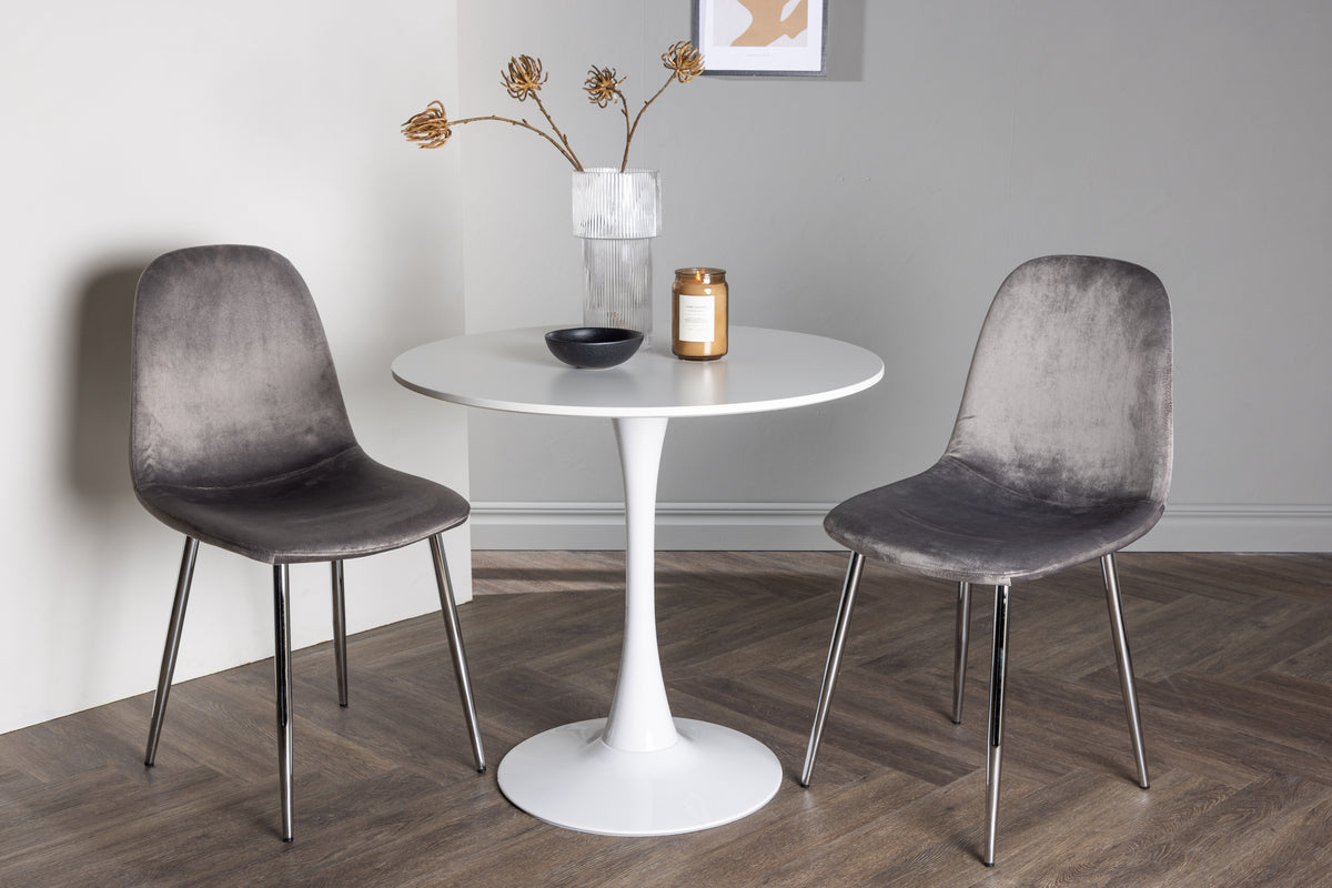 Venture Design Hamden & Eva Runda Matbord ⌀80 Vit + Matstolar 2-pack Ljusgrå