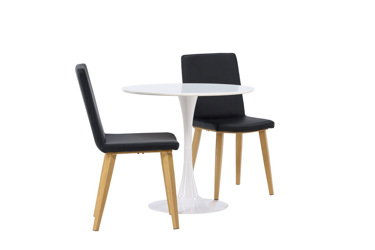 Venture Design Hamden & Today Runda Matbord ⌀80 Vit + Matstolar 2-pack Svart