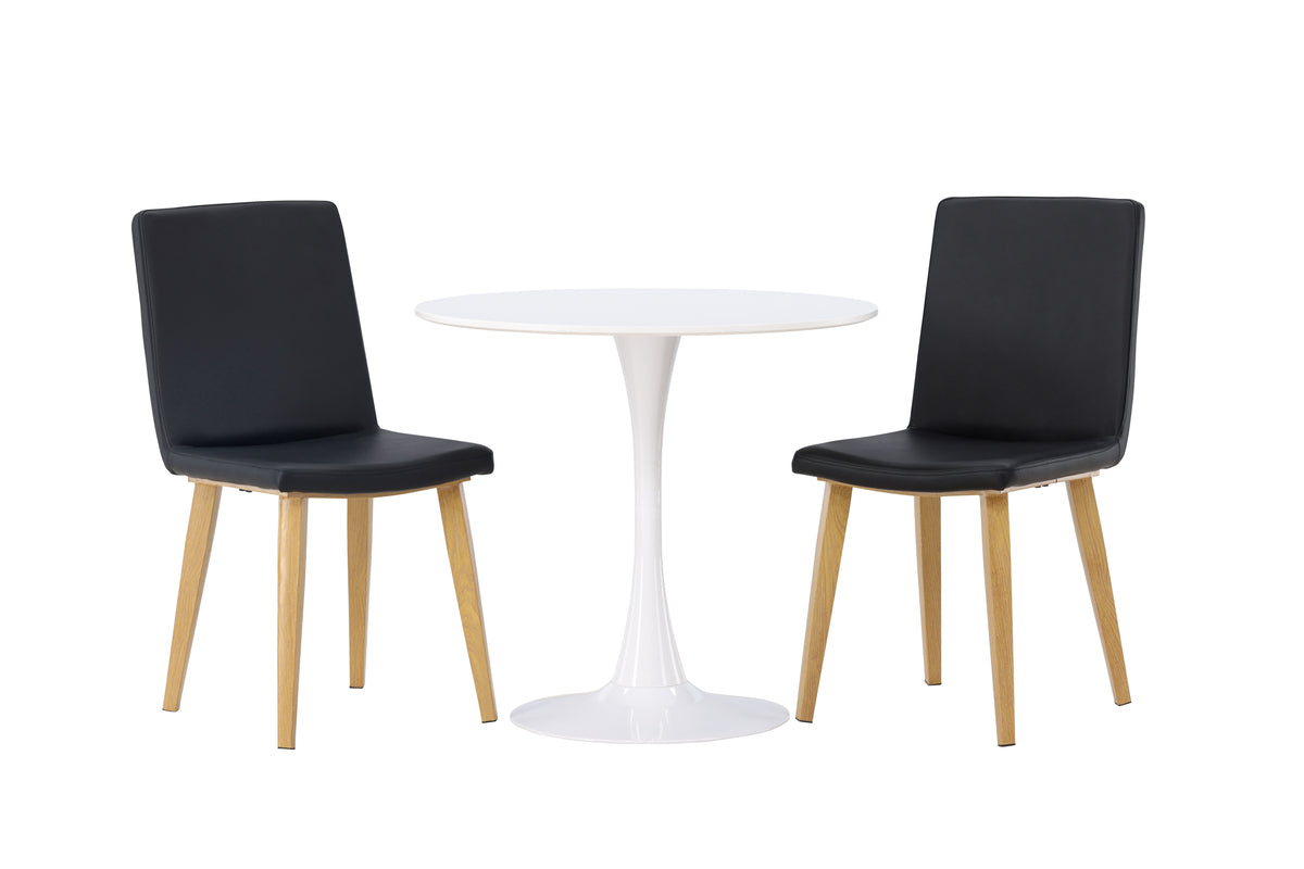 Venture Design Hamden & Today Runda Matbord ⌀80 Vit + Matstolar 2-pack Svart