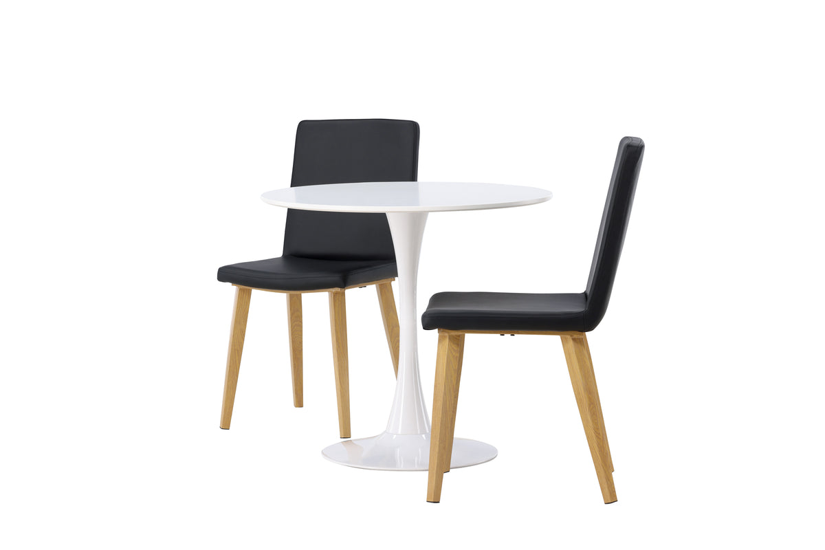 Venture Design Hamden & Today Runda Matbord ⌀80 Vit + Matstolar 2-pack Svart