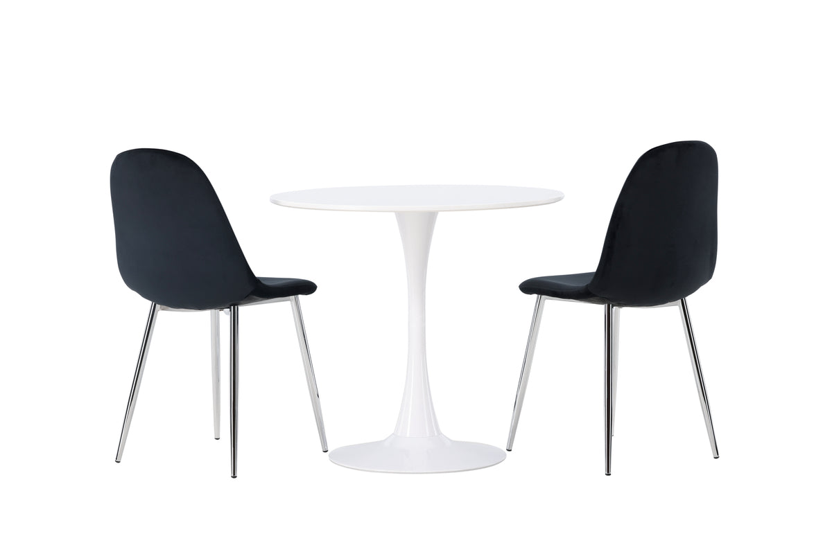 Venture Design Hamden & Polar Runda Matbord ⌀80 Vit + Matstolar 2-pack Svart
