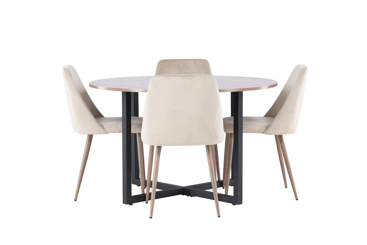 Venture Design Durango & Night Runda Matbord ⌀120 Valnöt + Matstolar 2-pack Beige