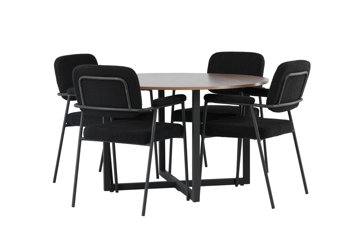 Venture Design Durango & Yesterday Runda Matbord ⌀120 Valnöt + Matstolar 2-pack Svart