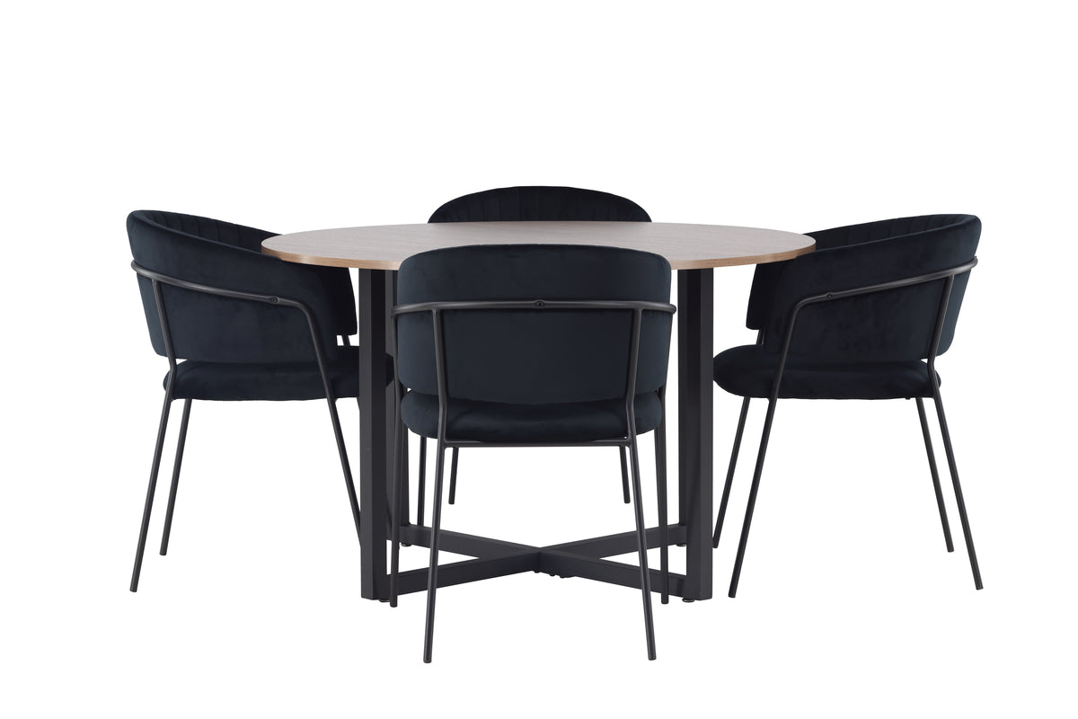 Venture Design Durango & Selma Runda Matbord ⌀120 Valnöt + Matstolar 2-pack Svart