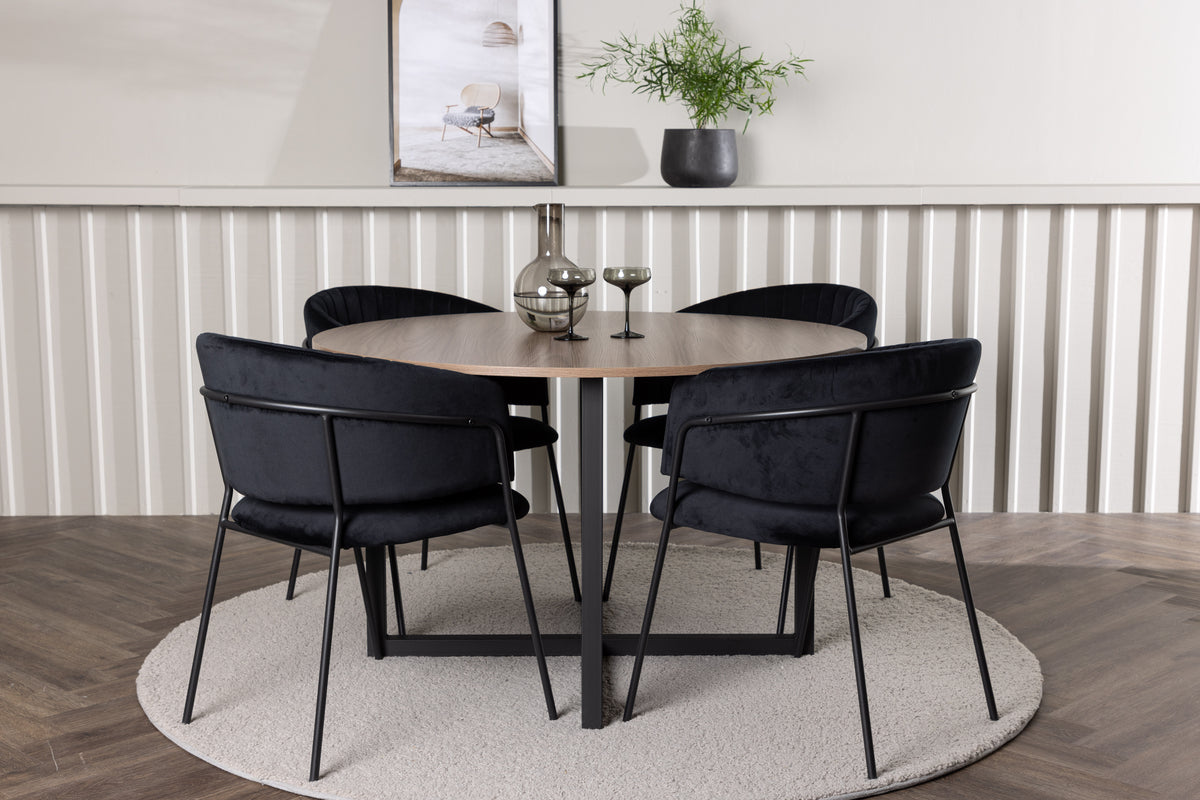 Venture Design Durango & Selma Runda Matbord ⌀120 Valnöt + Matstolar 2-pack Svart
