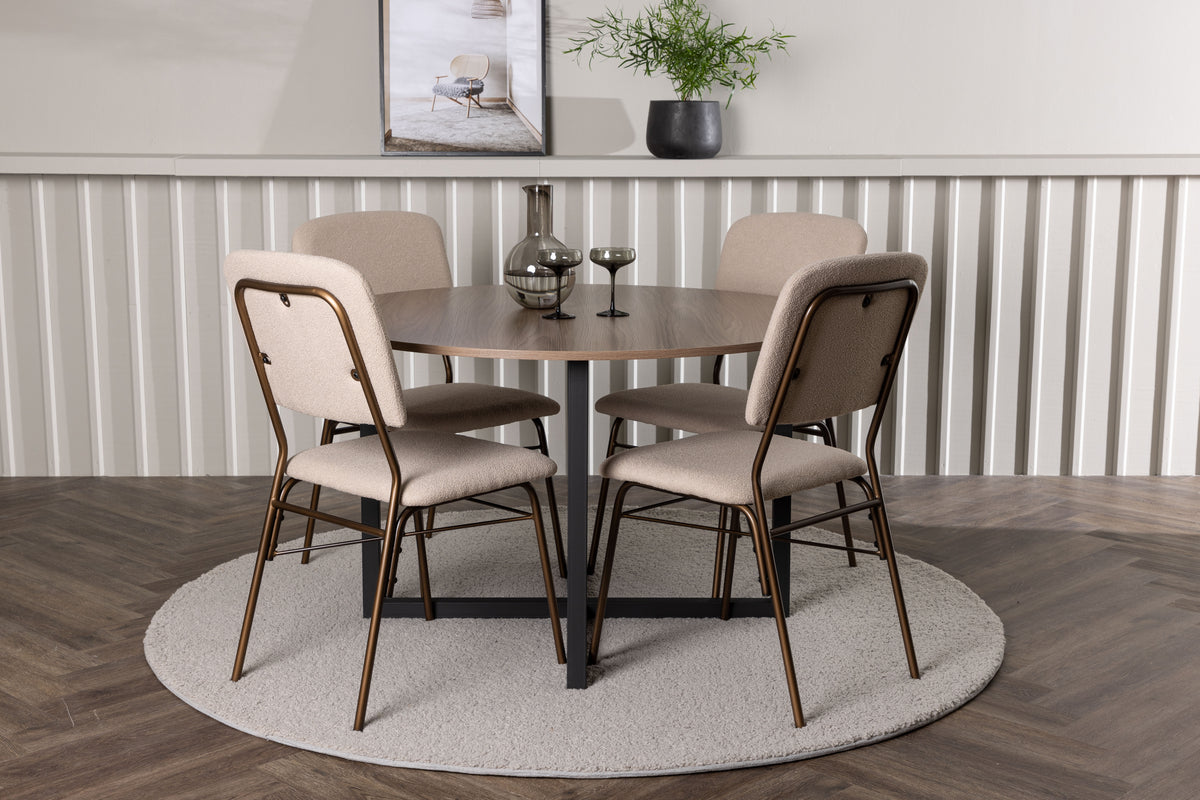 Venture Design Durango & Seda Runda Matbord ⌀120 Valnöt + Matstolar 2-pack Beige