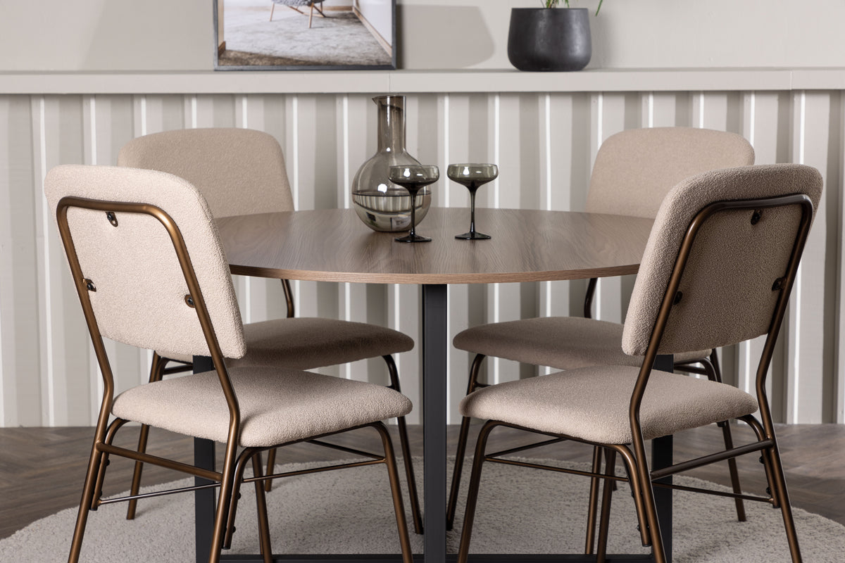 Venture Design Durango & Seda Runda Matbord ⌀120 Valnöt + Matstolar 2-pack Beige