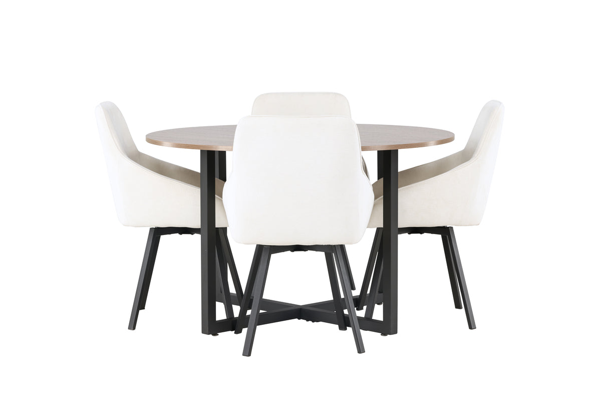 Venture Design Durango & Rosie Runda Matbord ⌀120 Valnöt + Matstolar 2-pack Beige