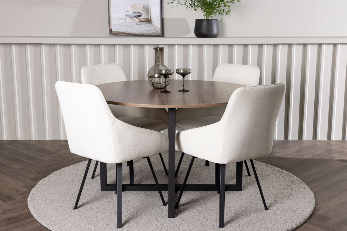Venture Design Durango & Rosie Runda Matbord ⌀120 Valnöt + Matstolar 2-pack Beige