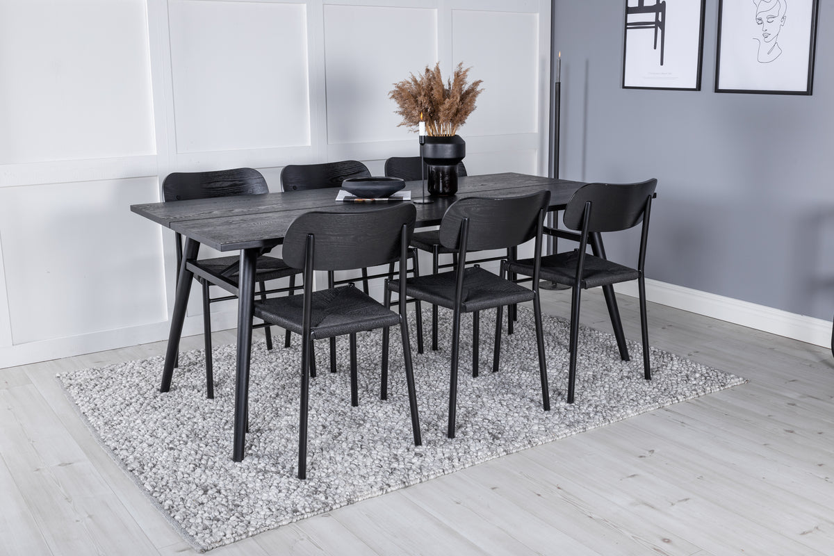 Venture Design Sleek & Polly Rektangulära Matbord 195 x 95 Svart + Matstolar 2-pack Svart