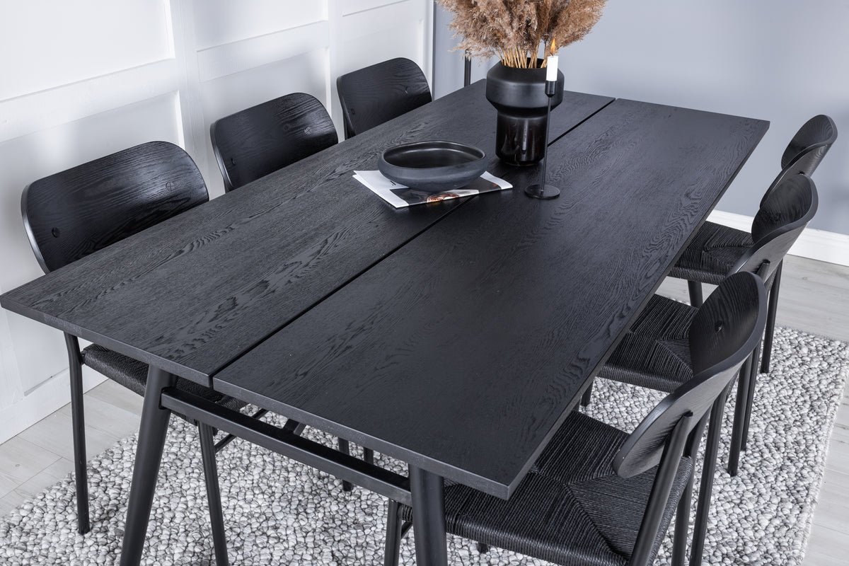 Venture Design Sleek & Polly Rektangulära Matbord 195 x 95 Svart + Matstolar 2-pack Svart